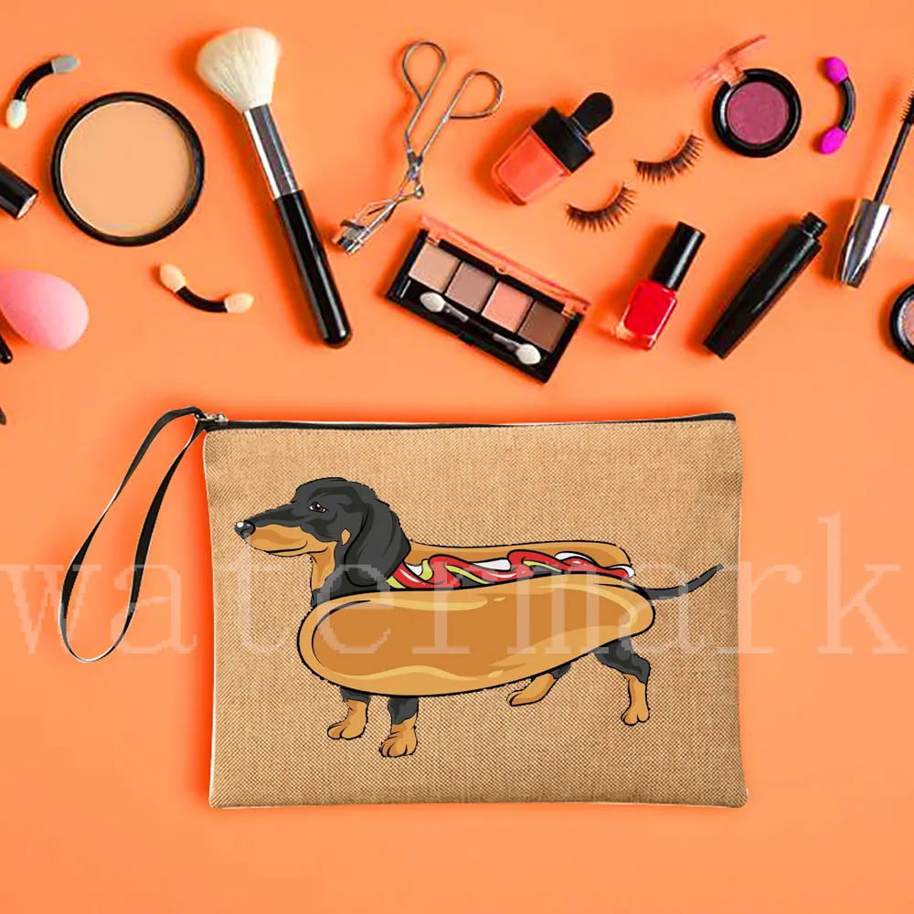 Bonito dachshund cão maquiagem bolsa de armazenamento animal de estimação bonito cosméticos saco organizador de viagem caso de higiene pessoal para femminile zíper bolsa