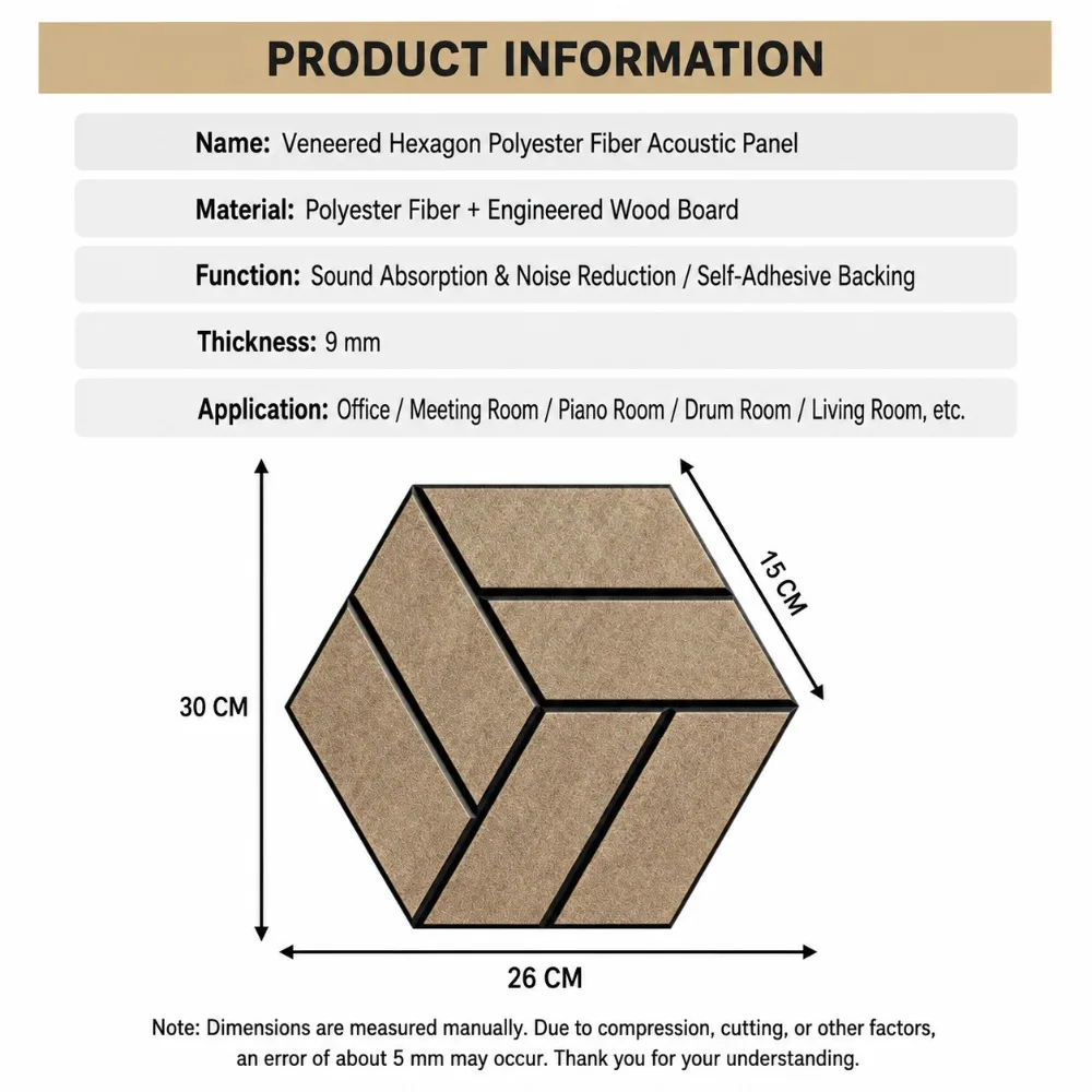 Picture 7: PVC Wood Grain Hexagon Acoustic Panels, Self-Adhesive Polyester Felt Slat Wall Tiles for Sound Absorption and Stylish Home Decor