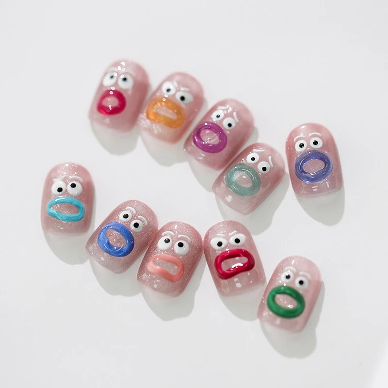 Kawaii False Nails Stickers Mouth Press On Nail Art Sticker Waterproof Peelable Nail Stickers