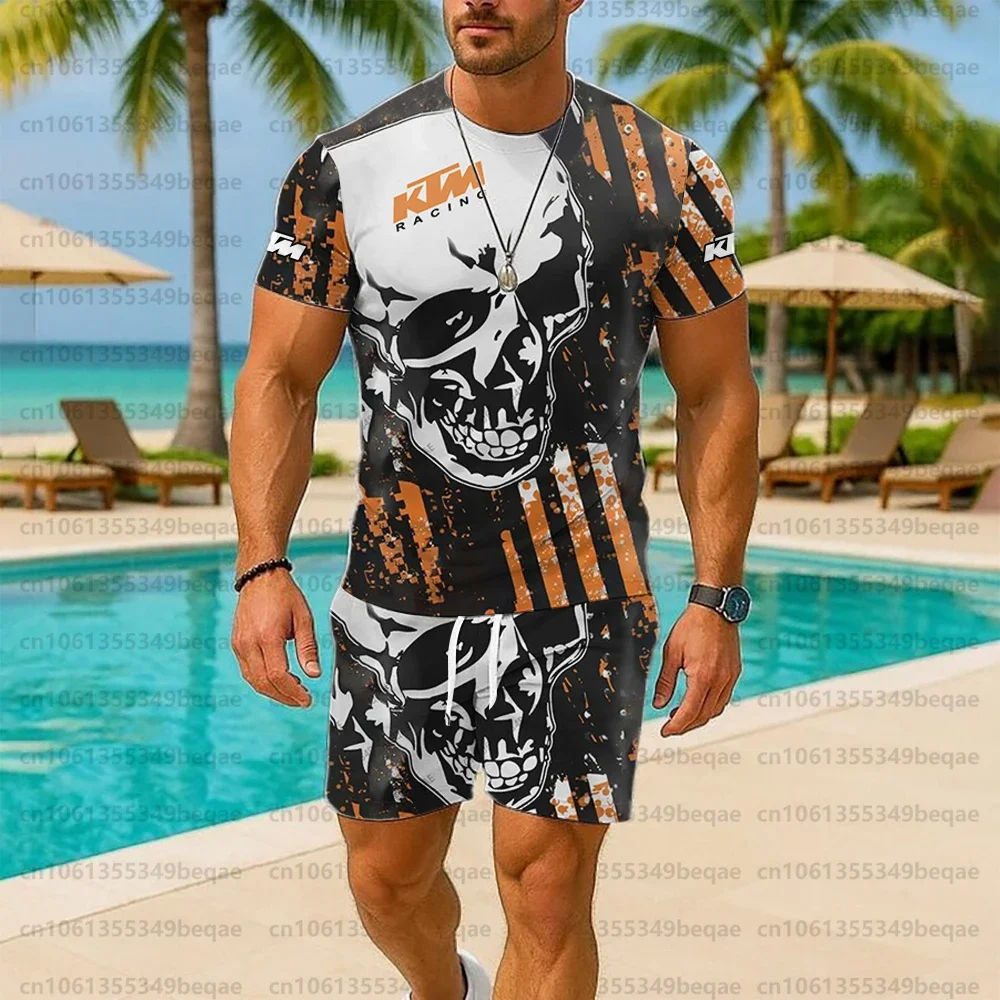 KTM رجل ملابس رياضية مجموعة صيف 2025 تنفس دراجة الملابس دراجة نارية الزي المحملة والسراويل 2 قطعة الملابس الرجالية