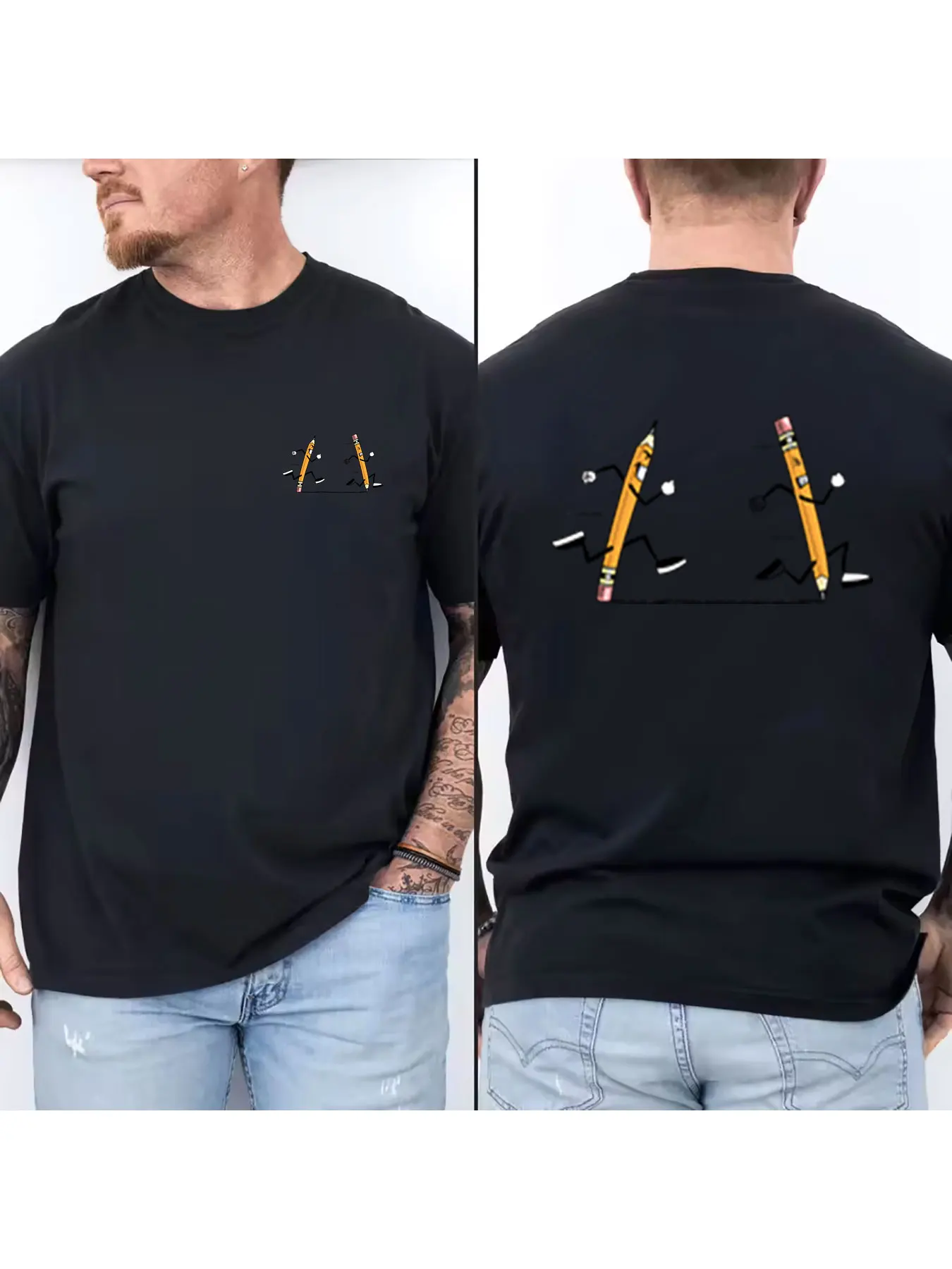 New Summer Men's Short Sleeve Pencil In Tape Rewind Funny T-Shirt Rainbow Cassette Tape Diagram Print White Casual Tees Boy Tops