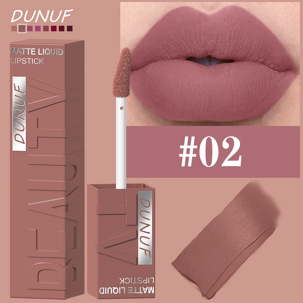 DUNUF 8-kleuren mat fluweel glad, eenvoudig aan te brengen lipgloss met vierkante buis, waterdichte driedimensionale opvullende lippenstift