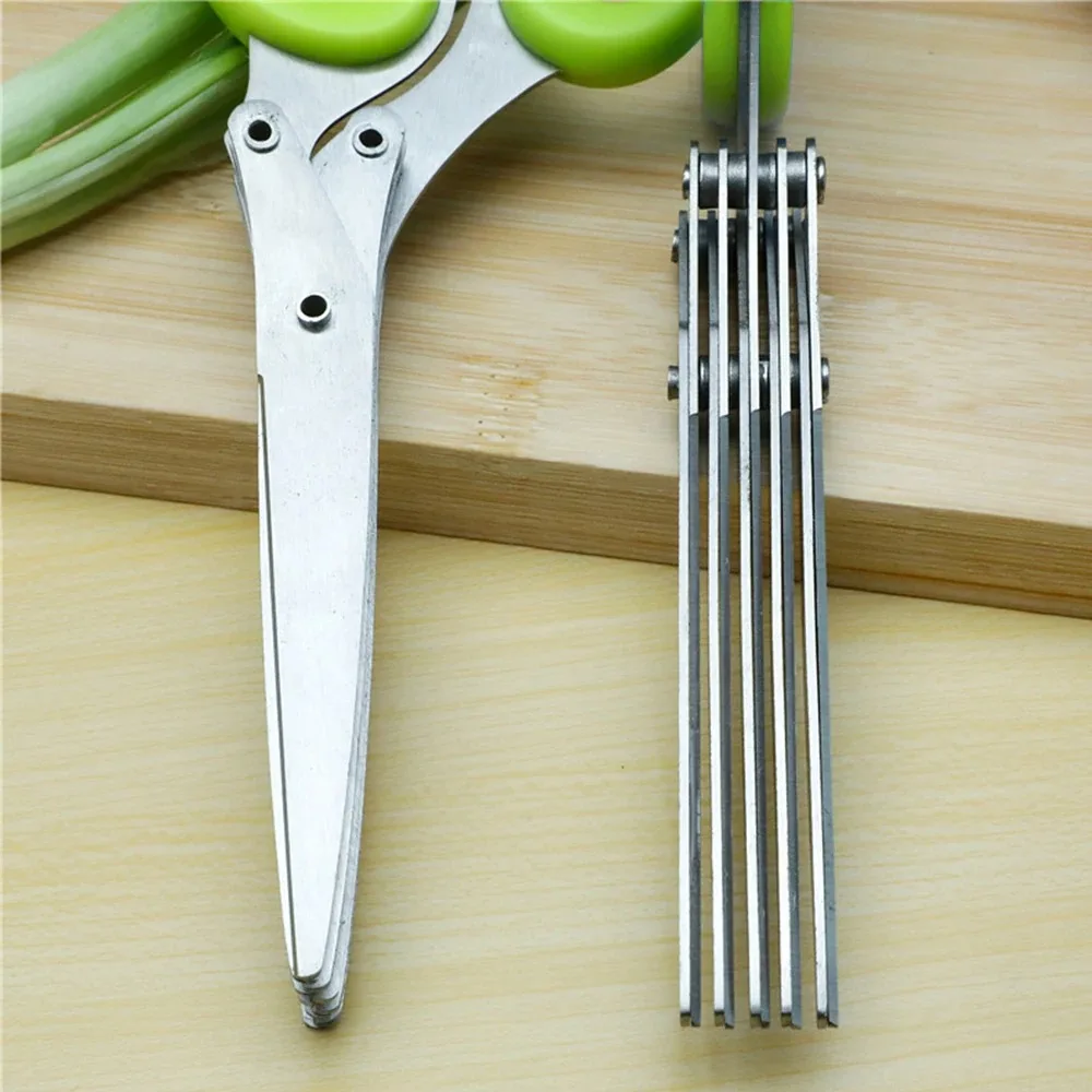 Multifunctional Multi-layer Green Onion Scissors Stainless Steel Onion Cutting Knife Herb Seaweed Spice Scissors Kitchen Scissor