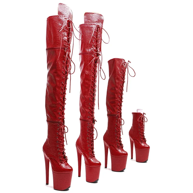 Leecabe 20CM/8Inch PU Upper Zipper split boots Women New Design Three ways wear boots Extreme High Heel  Detachable boots