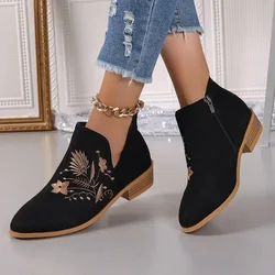 Mode Retro Enkellaarsjes Geborduurde Puntschoen Loafers Elegante Casual Lage Hakken Schoenen Mocassin Schoenen Party Formele Vrouwen