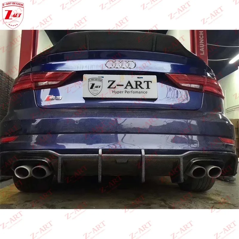 Difusor de labio delantero y trasero de fibra de carbono, Z-ART S3 A3 para Audi S3 2017-2019, Aerokit de fibra de carbono para Audi A3 Sline S3