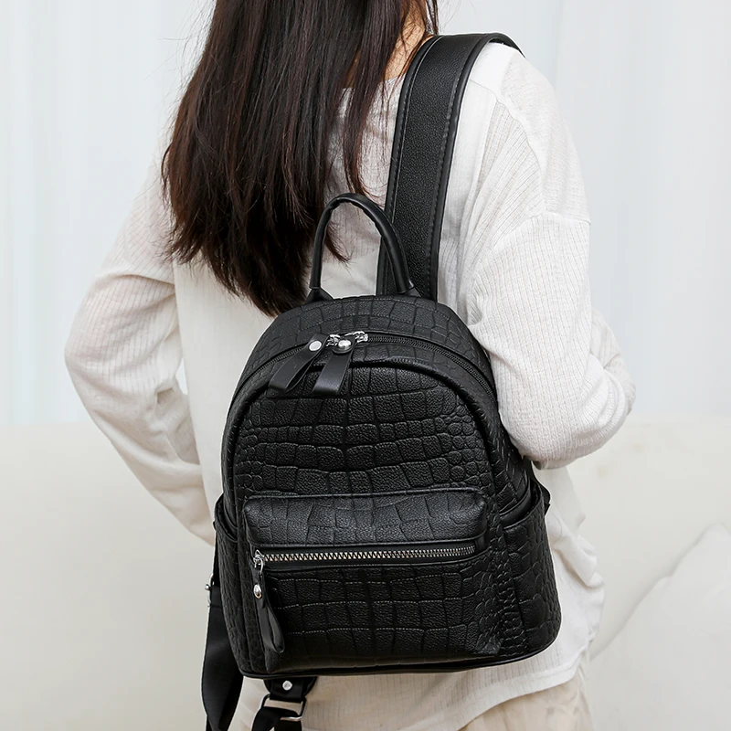 

New Women Soft Backpack School Leather Black Casual Multifunctional College Bag Large Capacity Shoulder Bag Travel Tote Backpack