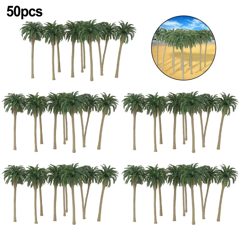 50 pçs palmeiras de coco para escala n ou ho layout modelo árvore 70mm edifício paisagem acessórios brinquedos trem cenário ferroviário