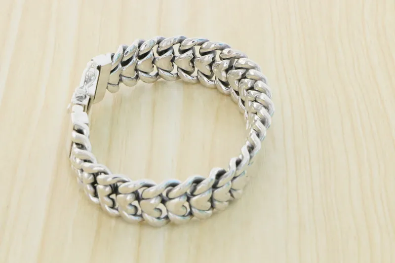 Thai Silver Bracelet Pure Silver Aggressive Retro Thai Silver Woven Silver Bracelet Wide Face Thick and Aggressive Personality J