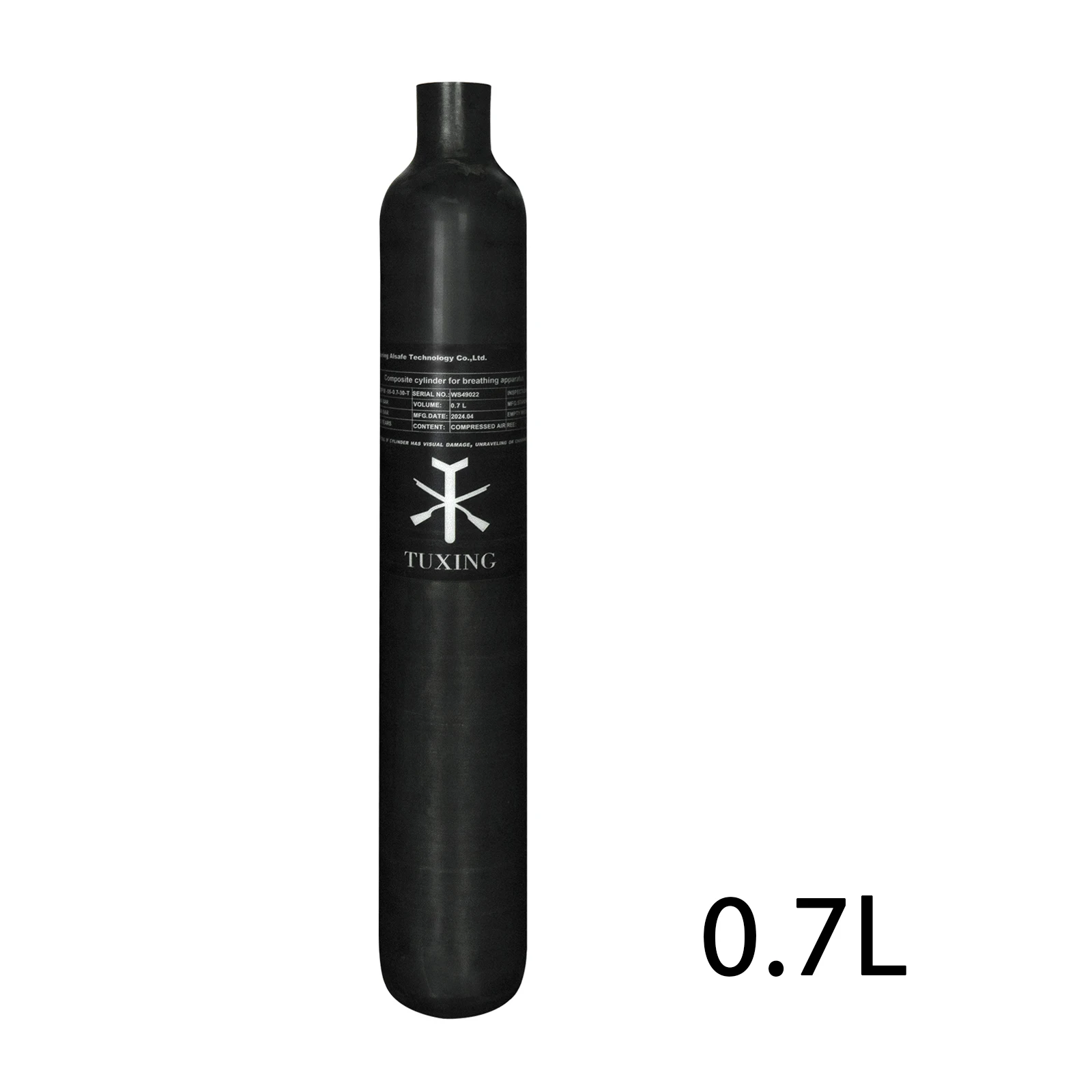 TUXING 300Bar 4500Psi 0.7L 700cc Carbon Fiber Cylinder HPA Tank 30Mpa High Pressure Bottle for Scuba Diving FX Thread M18*1.5