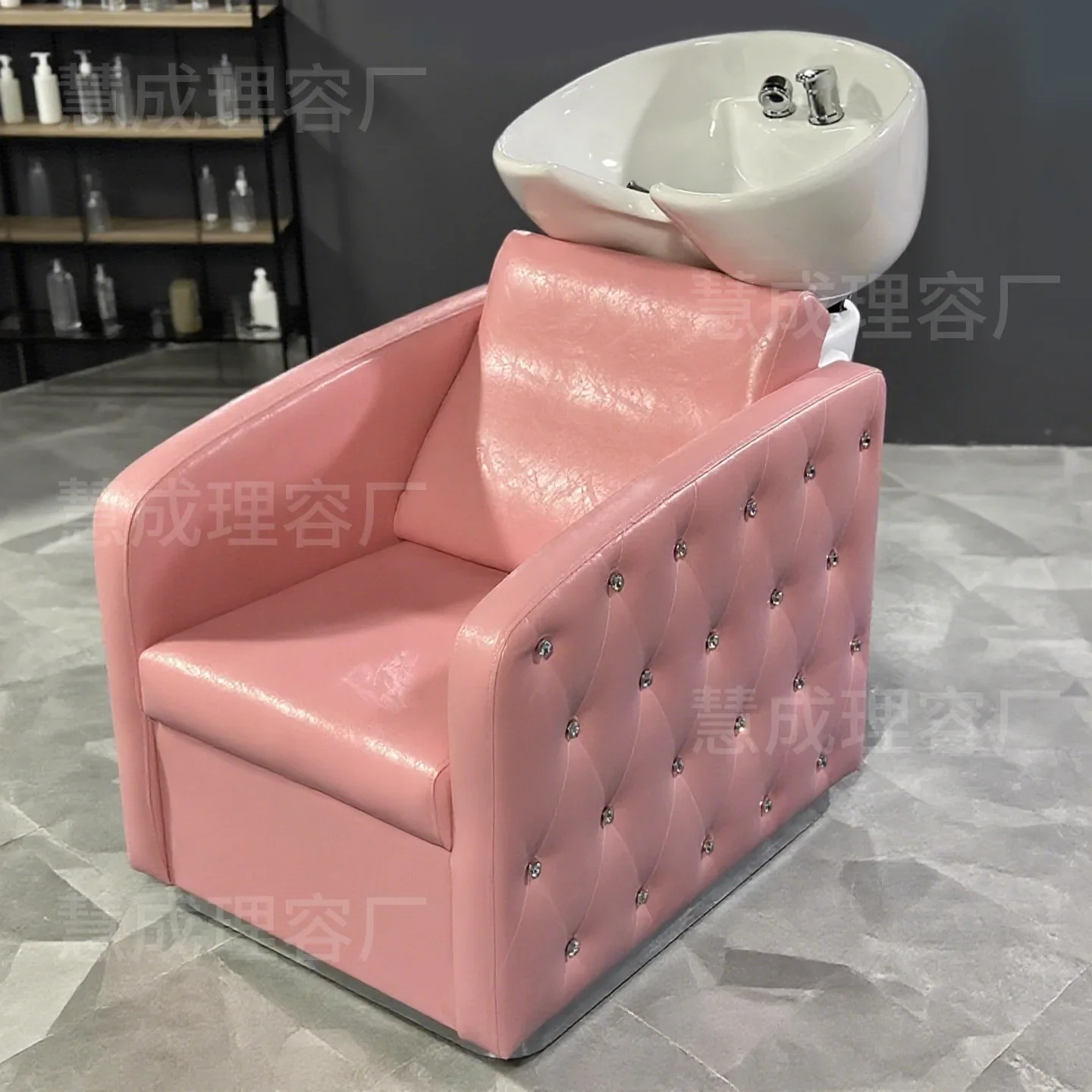 Barber shop seated shampoo special small hair wash recliner ceramic basin deep basin flush bed