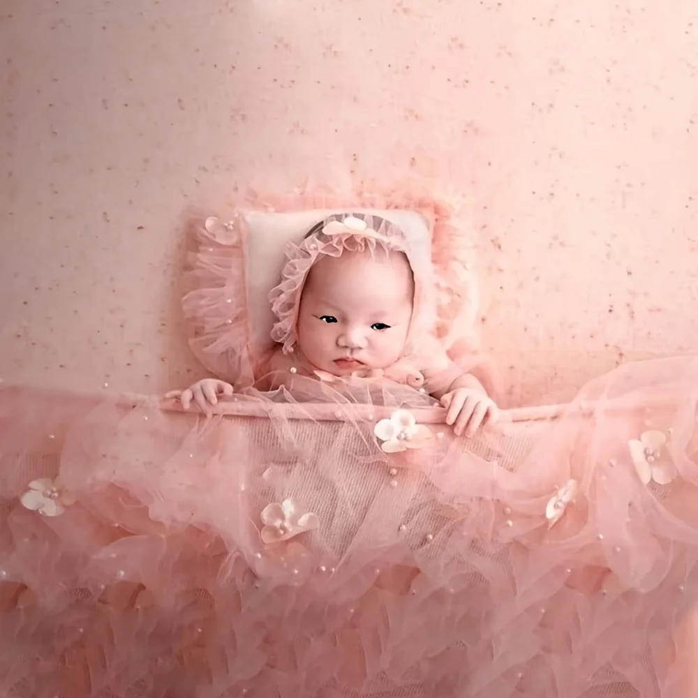 Newborn Photography Props Lace Pillow Wrap Headband Set Boys Girls Baby Photo Props Outfits Posing Pillow Lace Hat Shoot Posing