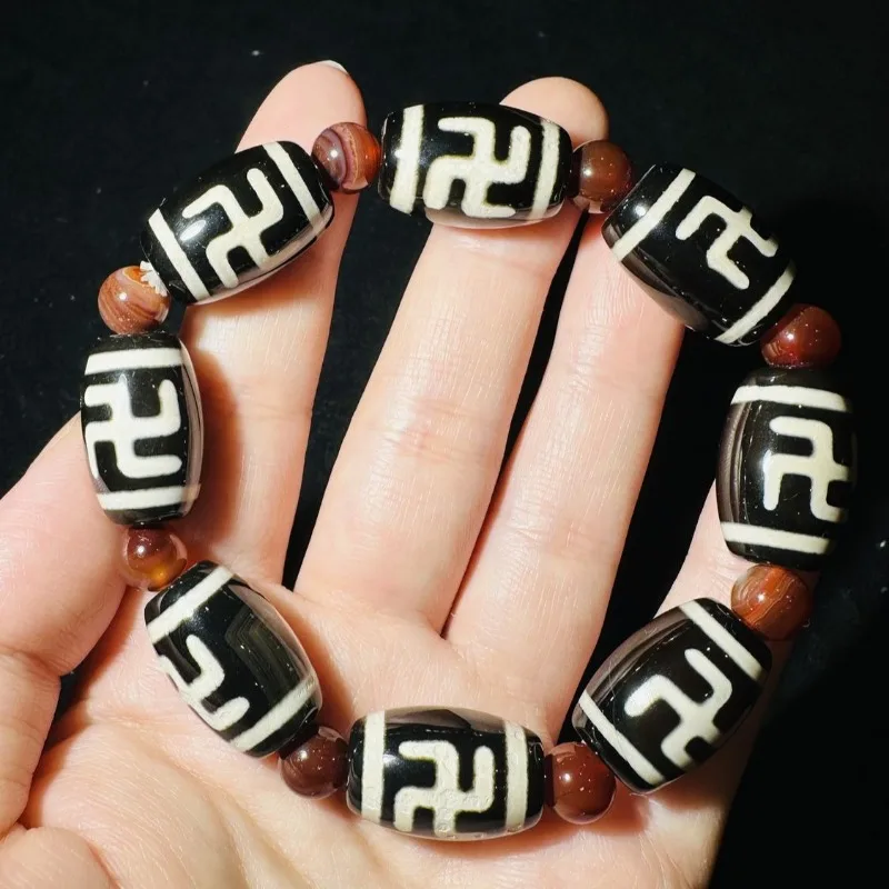 

Boutique Agate Dragon Pattern Tiger Tooth Dzi Bead Bracelet Wenwan Men's and Women's Agate Bracelet