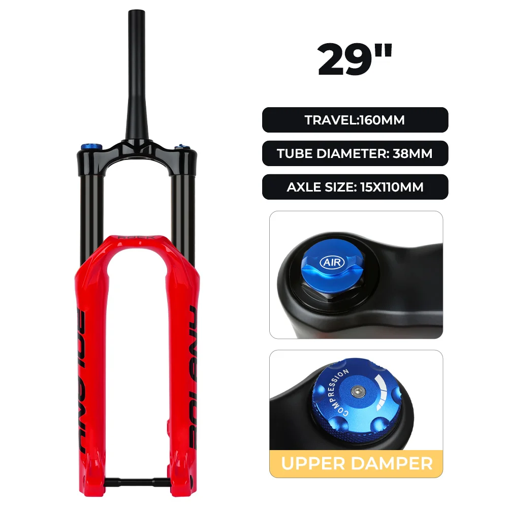 BOLANY NEW 38mm Tube Air Fork MTB 160mm Traver Suspension Fork 26