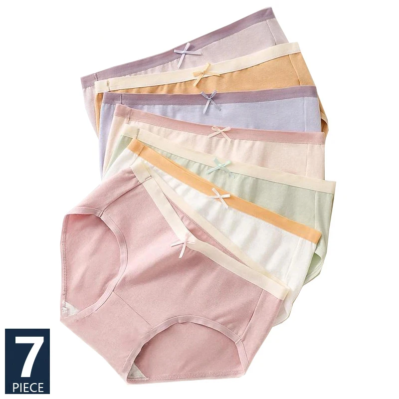 

7Pcs/Set Cotton Panties Women Breathable Underwear Cute Bow Girls Briefs Sexy Low Waist Ladies Panty Soft Female Lingeries