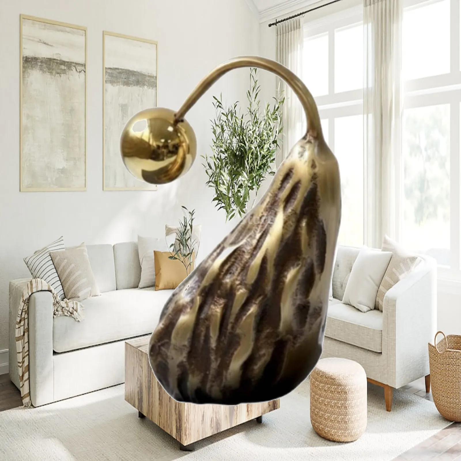 Abstract Pear Sculpture Copper Finish Metal Figurine Modern Minimalist Tabletop Decor for Shelf Coffee Table Home Office Art