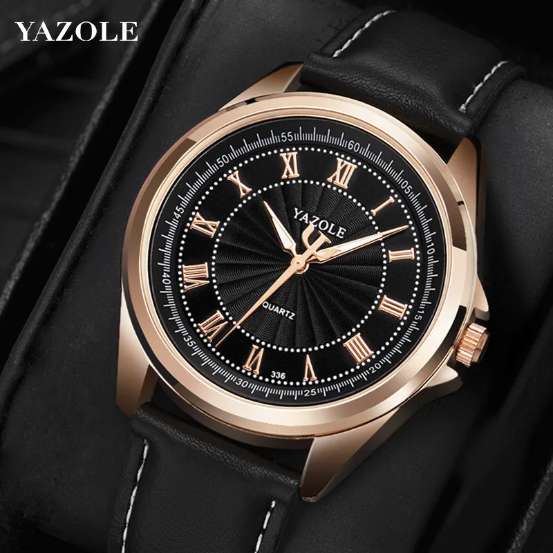 YAZOLE Mens Watch Top Brand Luxury Men\'s Quartz Wristwatches Fashion Business Leather Band Male Watches Clock Relogio Masculino