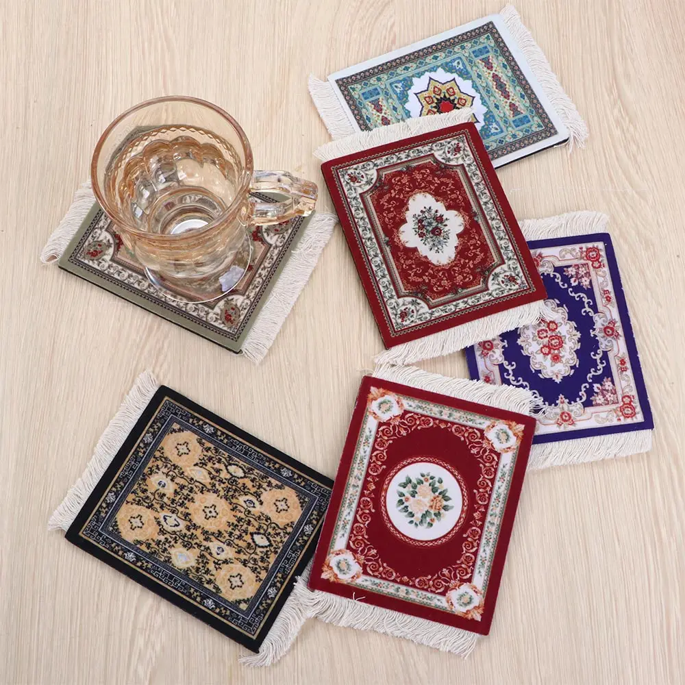 11*9cm Retro Persian Pattern Tassel Coasters Ethnic Style Placemat Cup Pads Home Table Decor Kitchen Accessories Photo Props