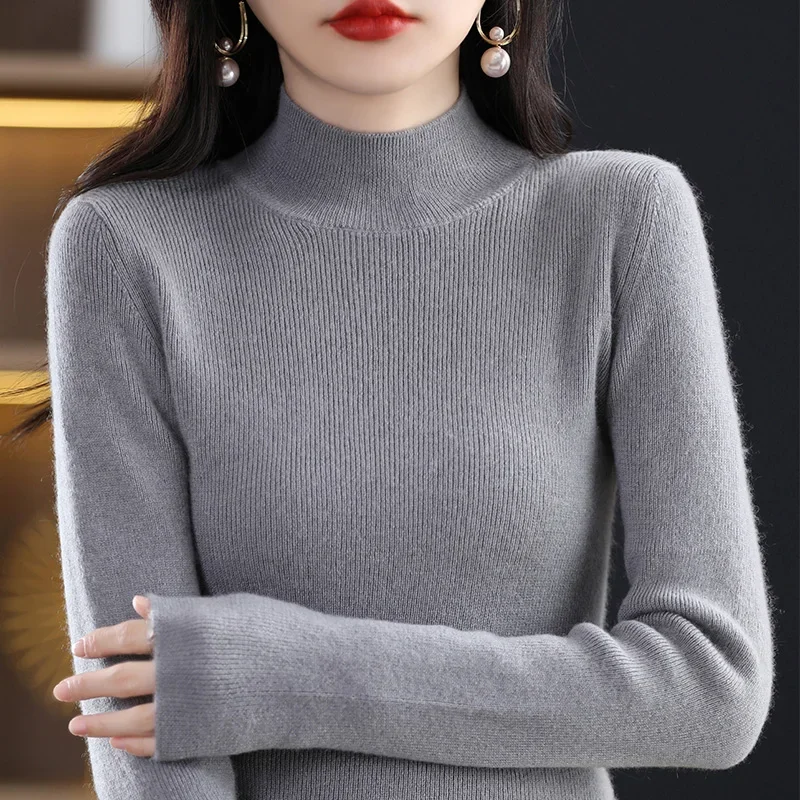 

Autumn Winter New Half Turtleneck Sweater Women Knitted Bottoming Shirt Slim Female Inner Long-Sleeved Pullover All-Match