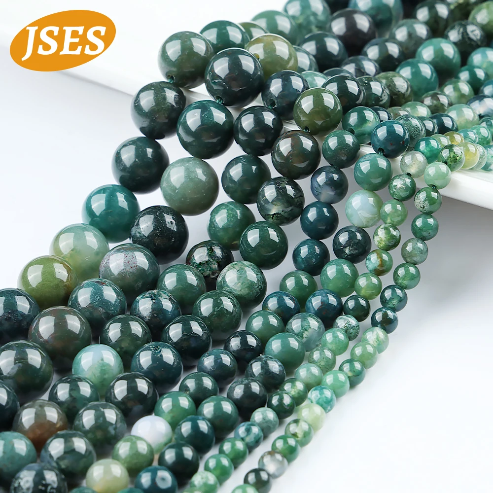 Natural Stone Indian Moss Agate 4/6/8/10mm Loose Spacer Beads Jewelry Making DIY Bracelets Necklace Accessories Charms Wholesale