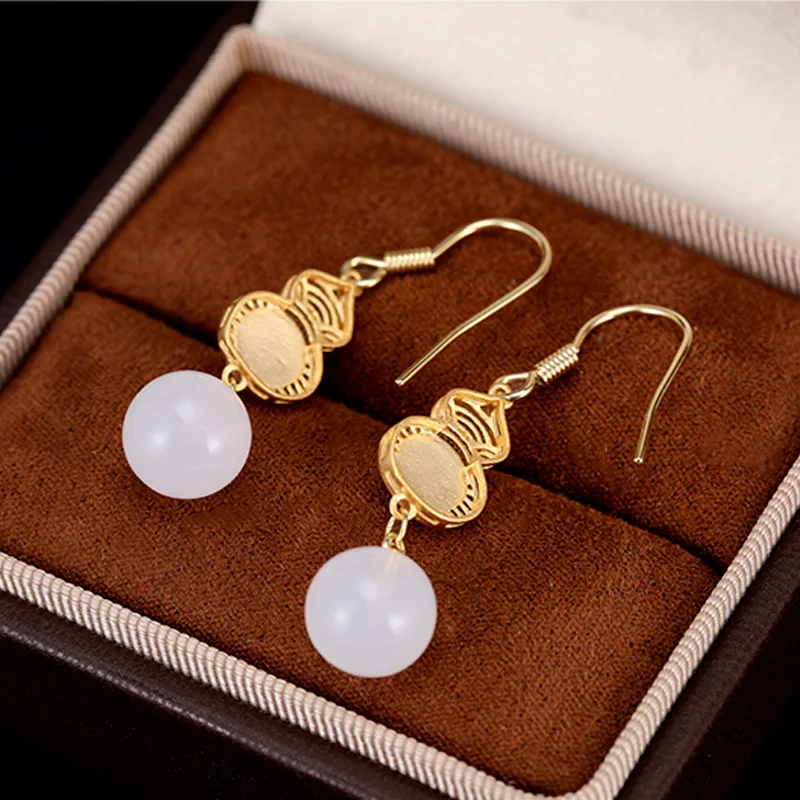 Элегантные и длинные серьги-крючки в форме тыквы в стиле ретро с прикосновением легкой роскоши и традиционным китайским стилем.