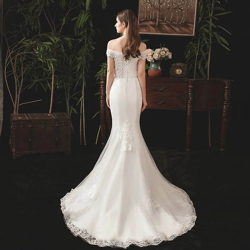 2026 نمط جديد الزفاف ذيل السمكة فستان الزفاف المرأة الخامس الرقبة الفرنسية التخسيس فساتين الزفاف الرسمية للعرائس حسب الطلب