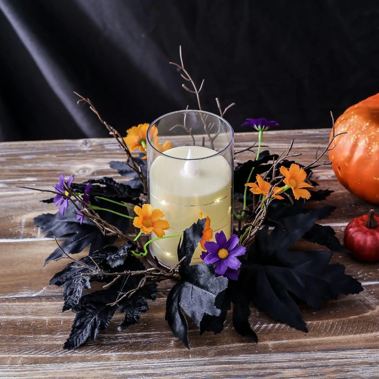 Couronne de Bougie de Thanksgiving, Feuilles Artificielles, Décoration de Fleurs, ixà Thème d'Automne, Mariage, Halloween