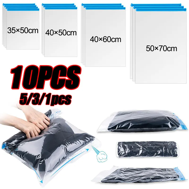 10/1PCS Reusable Vacuum Storage Sealing Bags with Hand Clear Folding Compressed Space Saving Vacuum Bag for Clothes Travel
