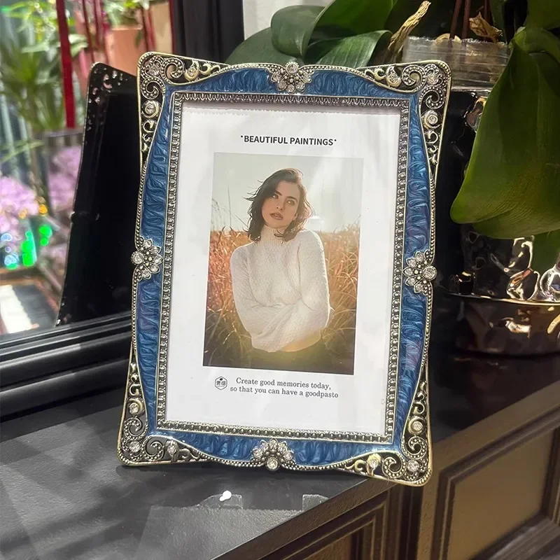 6/7inches Europe bronze blue Metal Photo Frame, Creative poster frame for Living Room Decorative