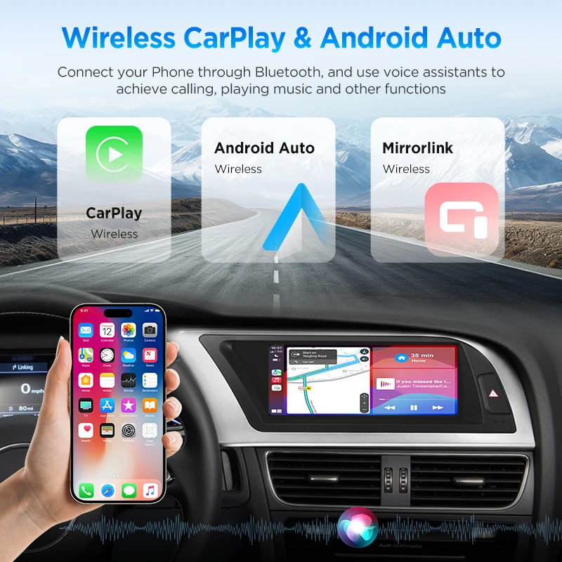 Junsun 4G WiFi inalámbrico CarPlay Andorid Auto Radio de coche para Audi A4 A4L B8 2009-2016 sistema inteligente estéreo GPS Navi Autoradio 5