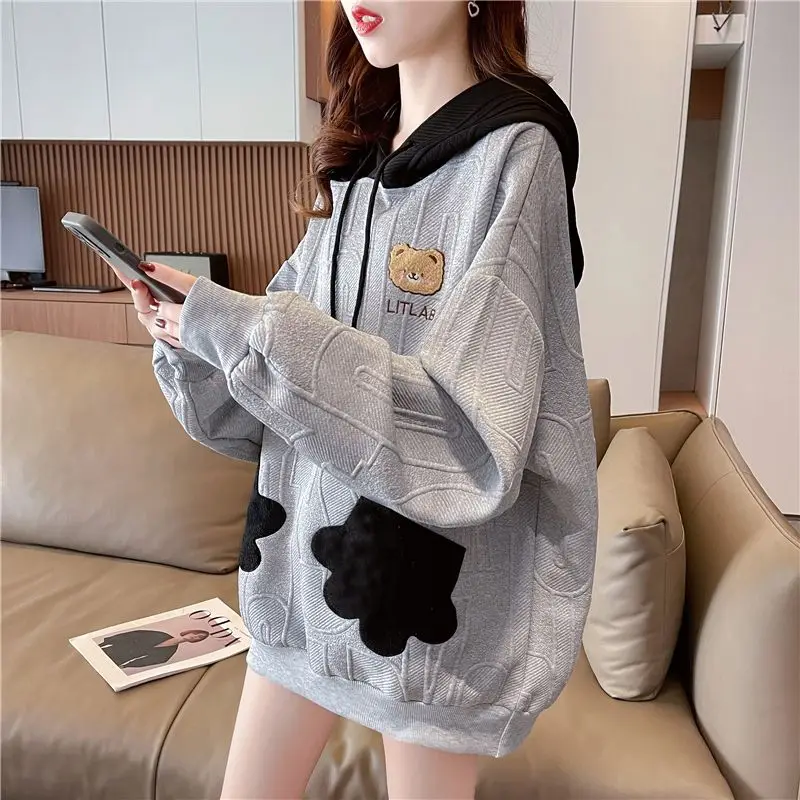 Pullovers Baggy Women\'s Sweatshirts Spring and Autumn Loose Female Top Long Apricot Coat M Kpop on Promotion Youthful Clothes E