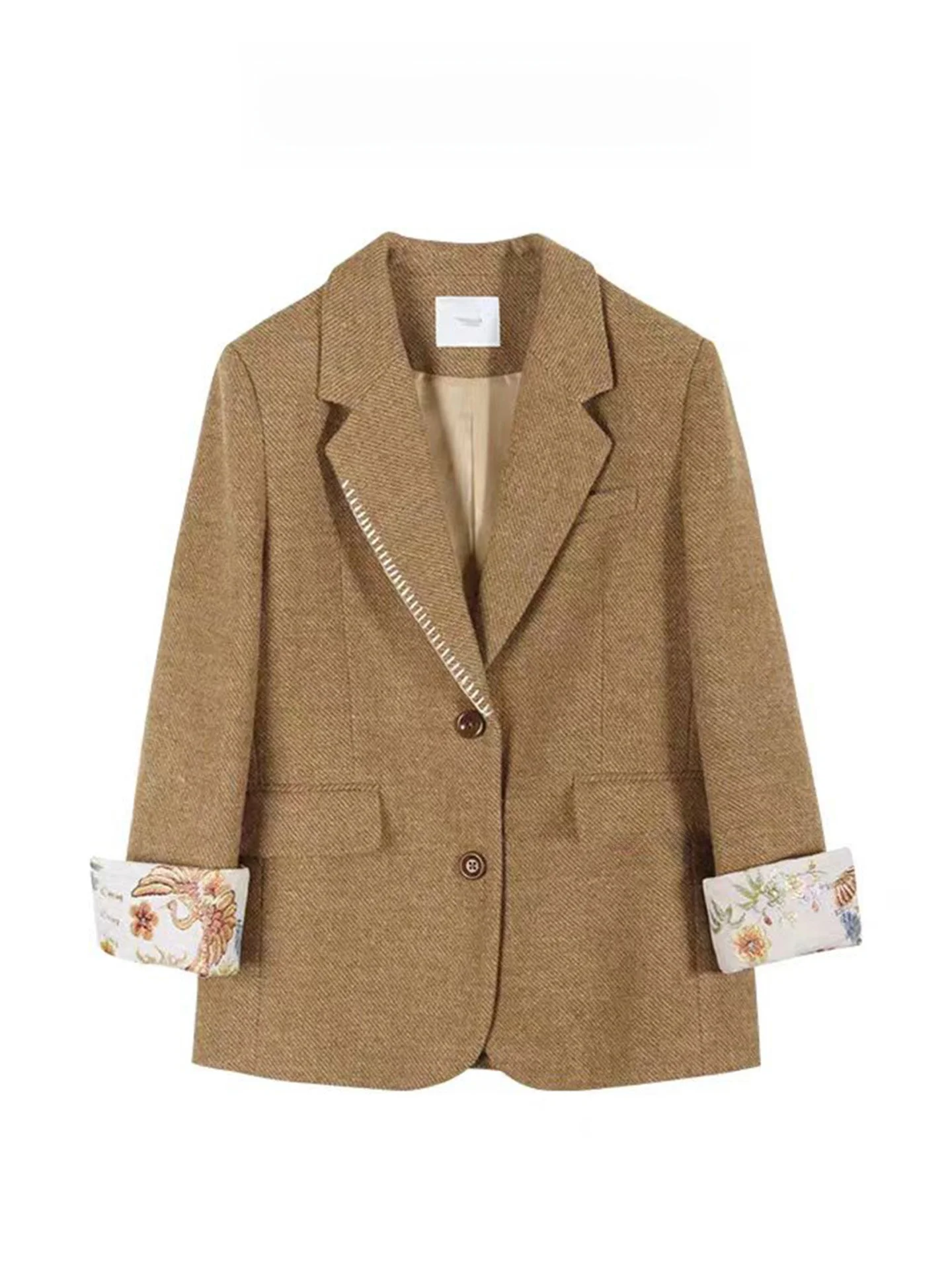 

Thiened Winter Unique ort Woolen Suit Coat Women's Faionable Outerwear Lapel Button Closure Long Sve Color