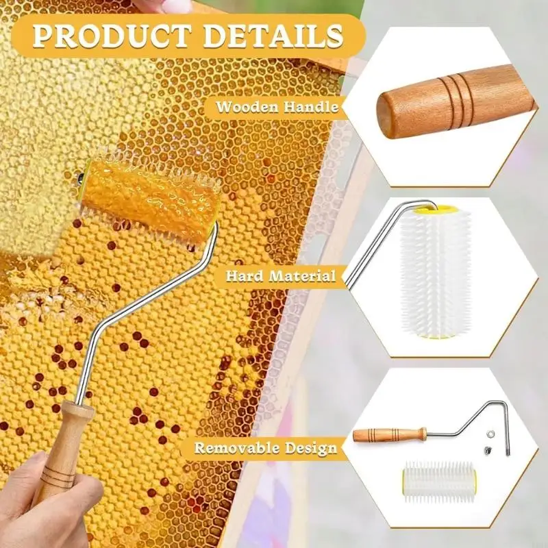 E06B 2 PCS Honeys Extractor uncaping Neadle Roller و 2 PCS Cleaning Bees Brush Honeys Eduction مع مقبض خشبي