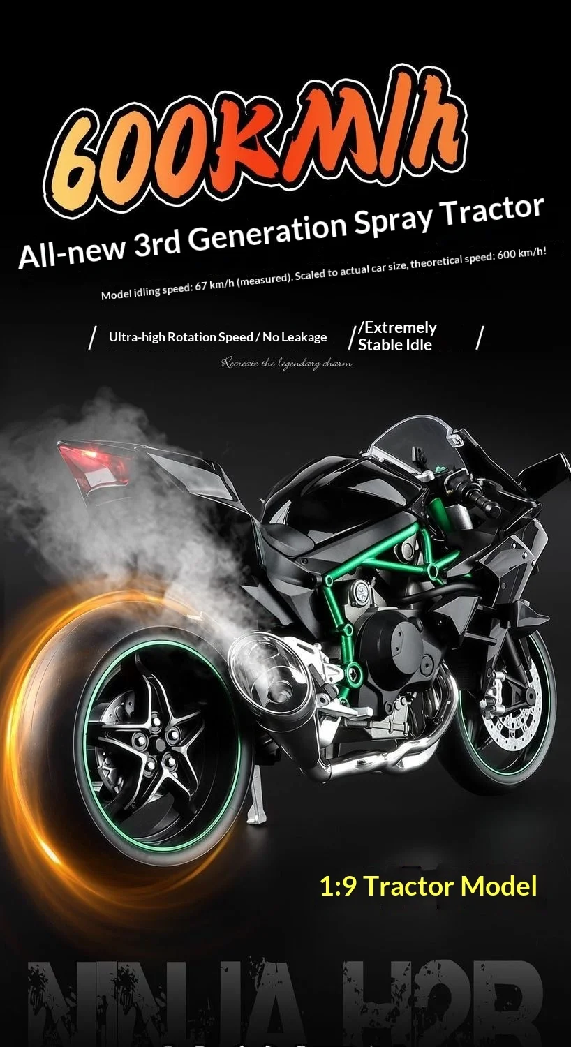 Kawasaki Ninja H2R 1:9 Motorradmodell aus Legierung mit Rauchsprüheffekt, Sammleredition, Geschenkbox für Motorradsammler – Detail 10
