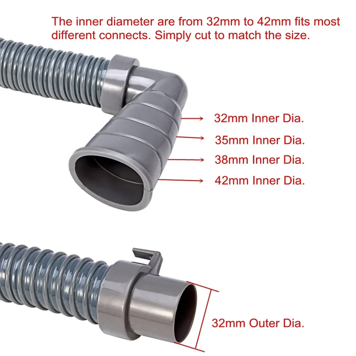 2/3/4/5M Washing Machine Dishwasher Drain Hose Fits 32-42mm Waste Water Outlet Expel Soft Tube Stretchable Drain Flexible Pipe