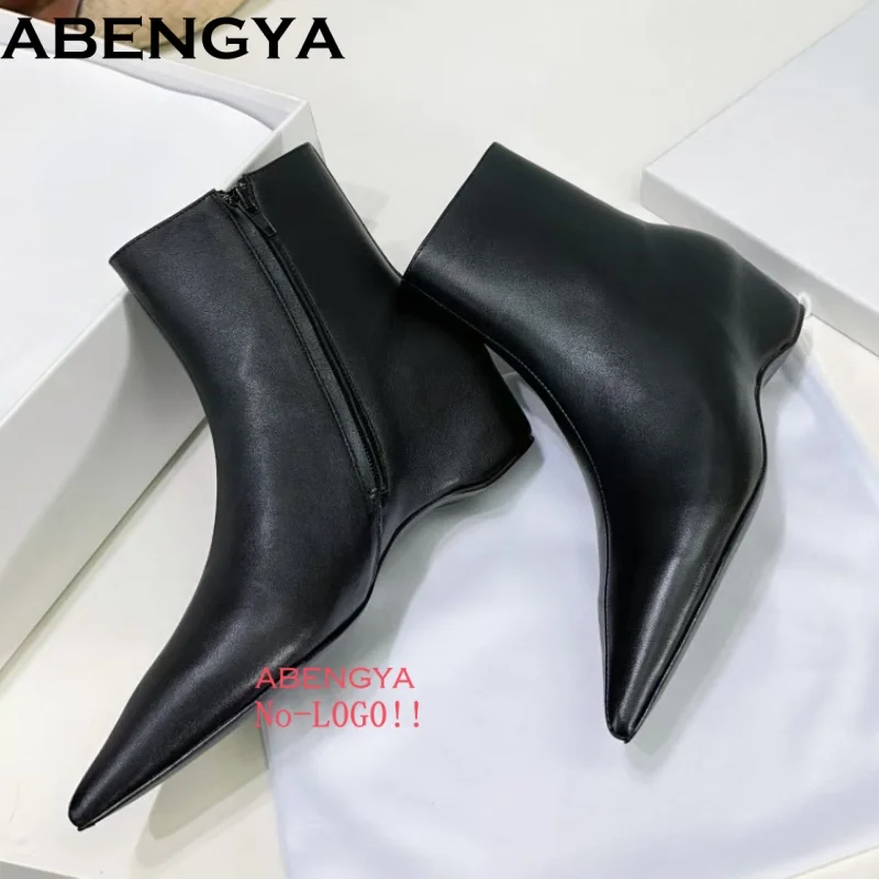 

Autumn Genuine Leather Wedges Heel Motorcycle Boots Women High Heel Party Shoes Woman Point Toe Chelsea Ankle Boots For Women