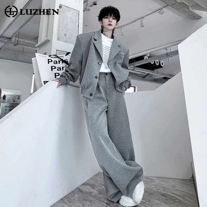 

LUZHEN Solid Color Street Two-piece Sets 2025 Autumn High Quality Loose Straight Casual Sweatpants Fashion Short Jacket JY4502