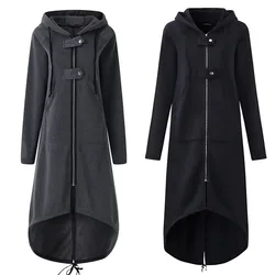 Women Asymmetrical Hoodeis Ziper High Low Long Jacket Coat Oversize Tops Fashion