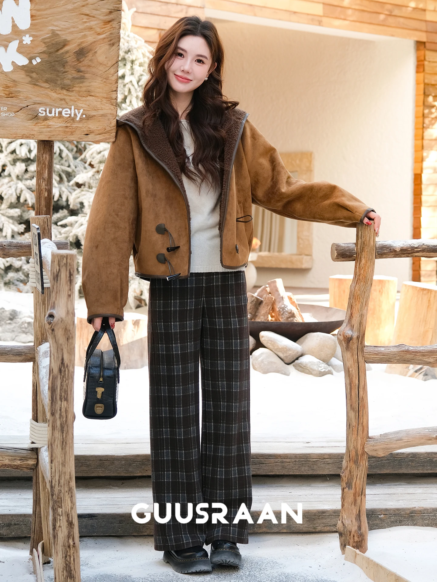 

Американские ретро-брюки с высокой талией из фланели в клетку, прямые, женские, утягивающие, зимние, повседневные, из смесового полиэстера