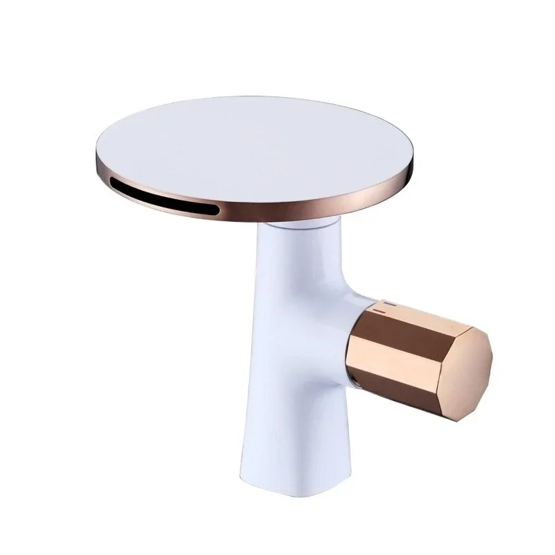 

Waterfall basin faucet, all-copper household hot and cold water basin faucet, white waterfall