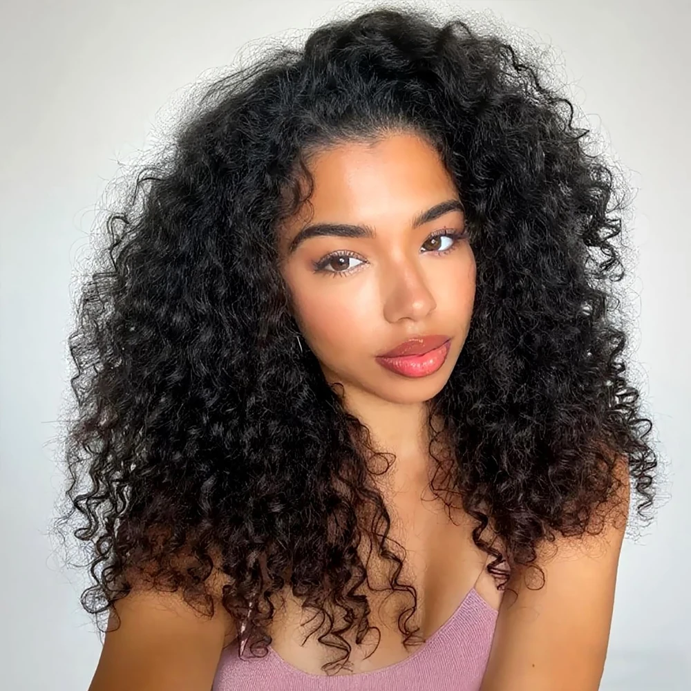 22 Zoll 200% Dichte Kinky Curly Halbperücke Echthaar Afro Lockige Nahtlose Flip-Perücke Wear & Go Echthaar Lockige Perücke für Schwarze Frauen