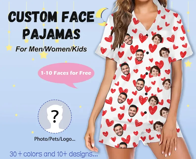 Custom Face Pajamas,Family Pajamas Sets,Women Short Sleeve Pajama,Couple Pajamas sets,Pajamas with Photo,Personalized Pajamas