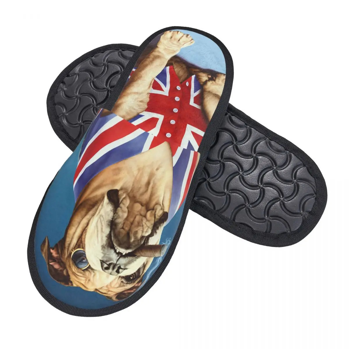 Custom Print Women English Bulldog House Slippers Soft Warm English Flag Memory Foam Fluffy Slipper Indoor Outdoor Shoes