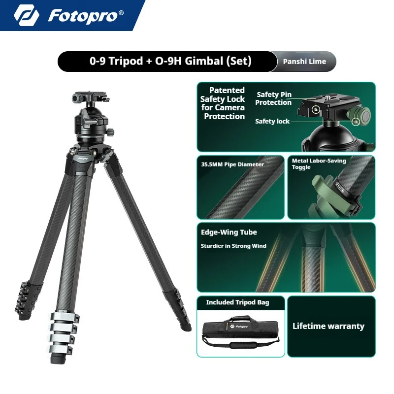 

Fotopro Origin O9+O9H High-End Carbon Fibre Tripod Kit: Ideal for bird and moon photography, delivering smooth camera movement