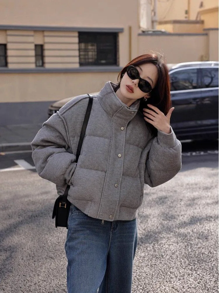 Grey Short Parkas Women Y2K Streetwear 3Xl Oversized Cropped Down Coats Korean Loose Thick Warm Puffer Jacket Winter Outwears