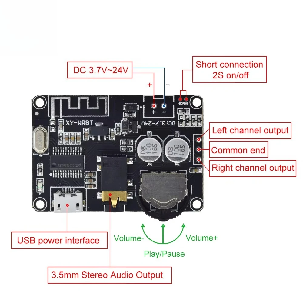 1/3PCS Bluetooth 5.0 Stereo MP3 Lossless Audio Module Wide Voltage Voltage Adjustable Speaker Power Amplifiers XY-WRBT