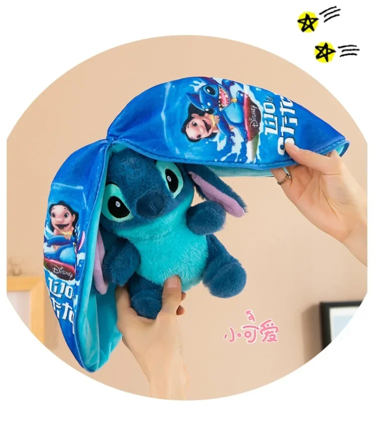 Stitch Anime mewah Disney kartun merah muda Lilo & Stitch boneka ritsleting berubah menjadi tidur anak-anak bantal hadiah Natal Kawaii