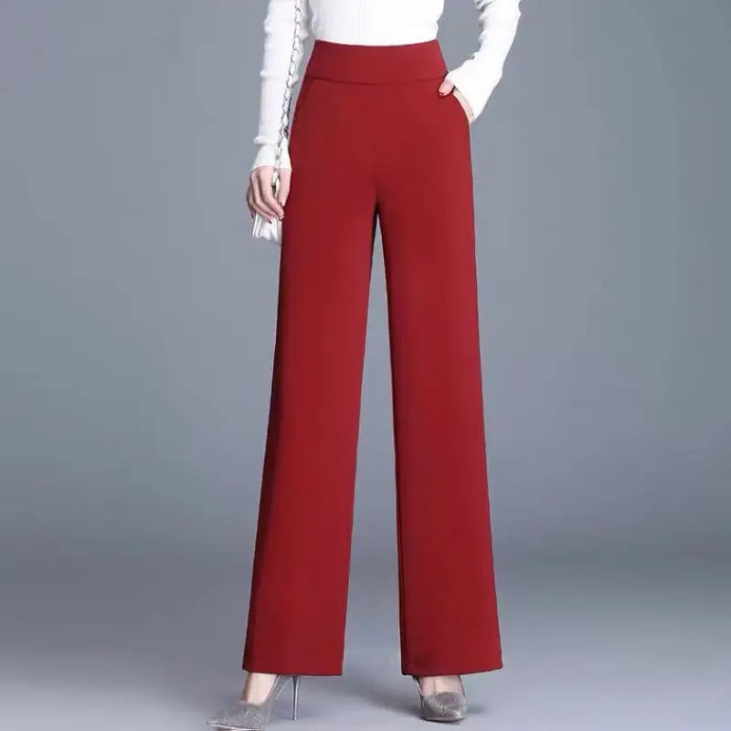 2023 New Spring and Autumn Korean Edition Fashion Commuting Simple High Waist Pocket Loose Casual Dropped Women\'s Wide Leg Pants