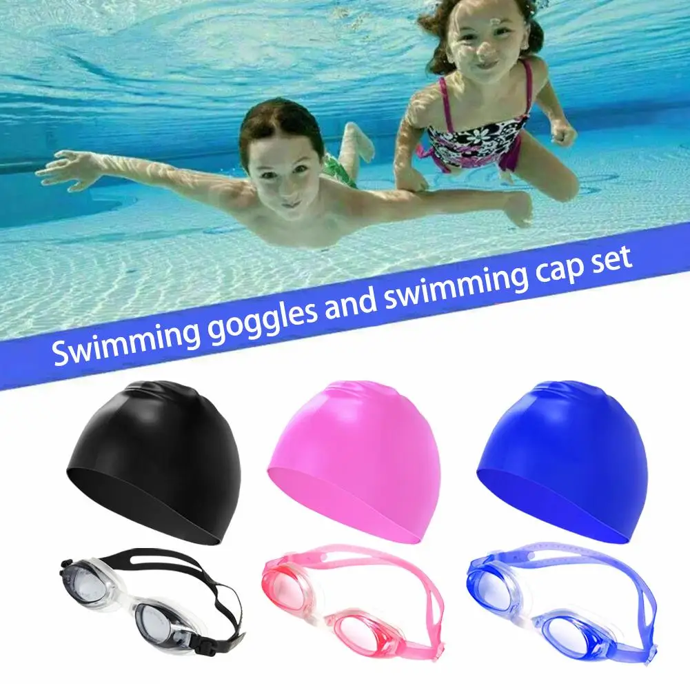 Anti-fog Silicone Swimming Cap Swimming Goggles Adjustable Protection Flexible Silicone Swim Hat For Short/Long Hair M7Z2