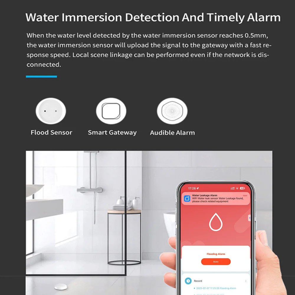 Imagem -06 - Tuya Zigbee Sensor de Vazamento de Água Detector de Vazamento de Água Alerta de Inundação Sistema de Alarme de Segurança de Estouro Funciona com Zigbee Gateway